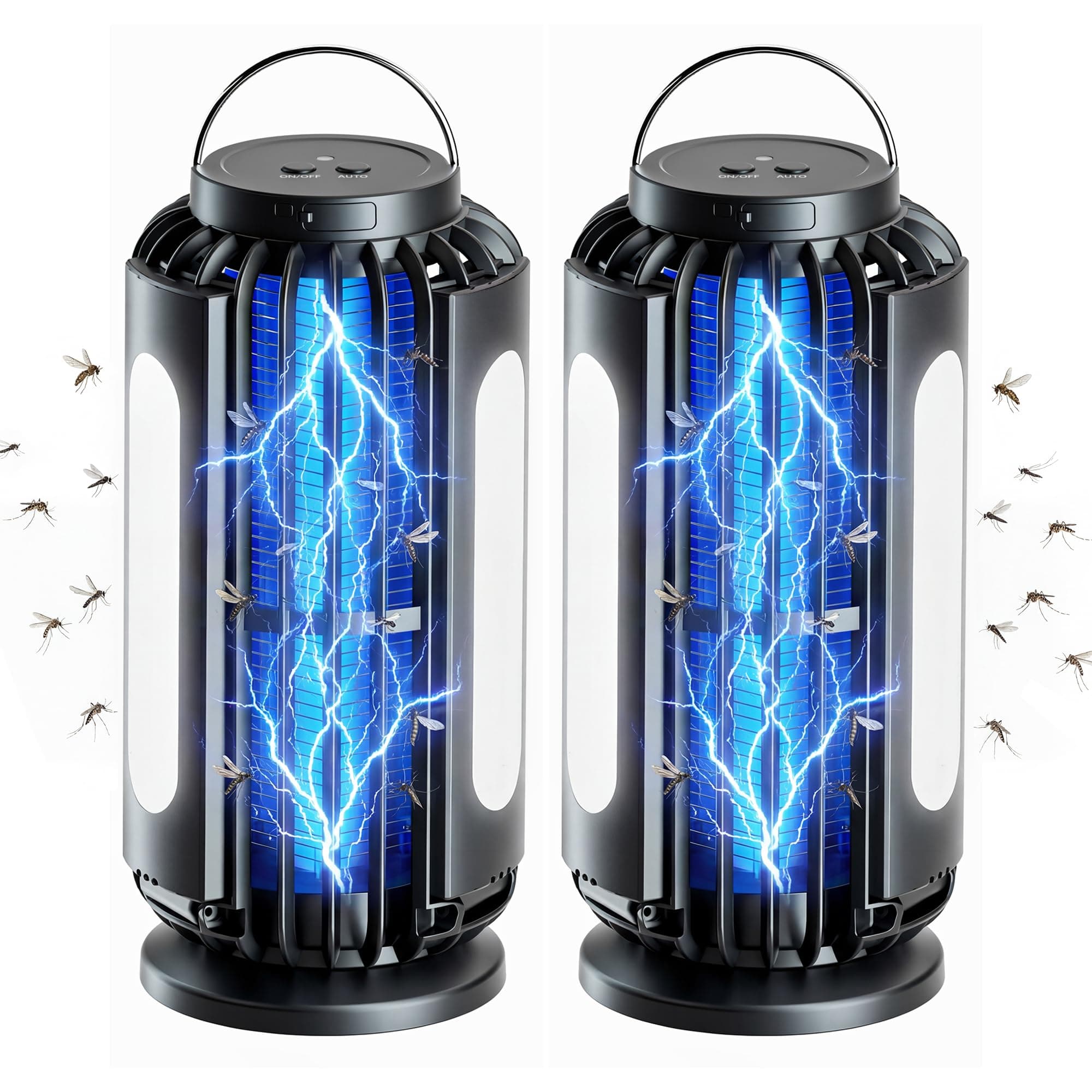 TYPEC Bug Zapper 2 Pack, Solar Bug Zapper with 3 Solar Charging Panels, IP65 Waterproof Mosquito Zapper, 4200V Mosquito Zapper with LED Light, Outdoor Indoor AUTO ON/Off