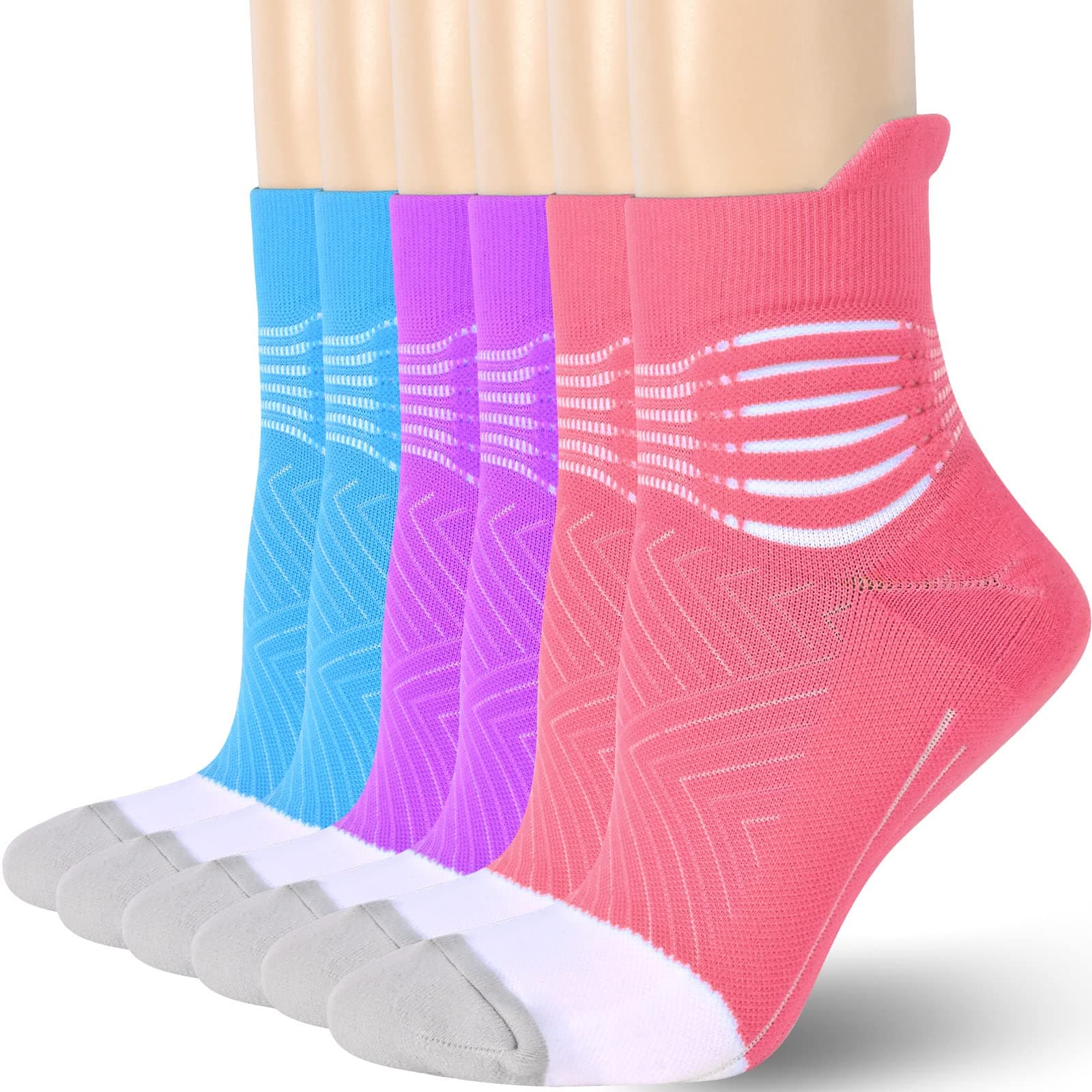 IRAMY Compression Ankle Support Socks - Coolmax Wicking, Cushioned Athletic, Plantar Fasciitis Relief, Women Men 2/3/6 Pairs