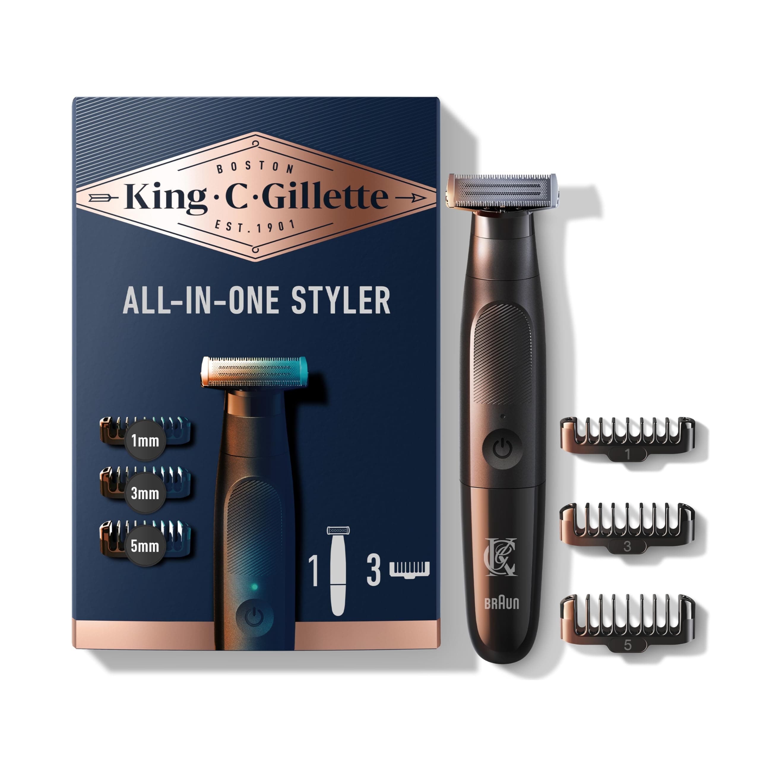 King C. Gillette Beard Trimmer for Men, Includes 1 Cordless Style Master Trimmer with One 4D Blade and 3 Interchangeable Combs, Waterproof, Black