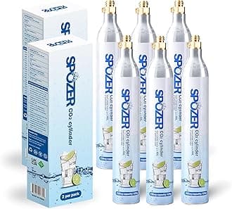 60L CO2 Cylinder for SodaStream, CO2 Canister Threaded Cylinders Compatible w/All Threaded 'Screw-In' Soda Makers, FIZZ, ONE TOUCH, JET, etc. - Set of 6