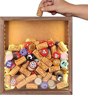 11x12 LED Shadow Box with Slot Wine Cork Holder Ticket Display Case Frame with Lights Beer Caps Labels Ready to Hang Memory Box Christmas Decoration (Brown)