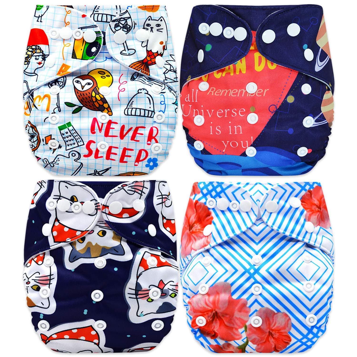 Bembika Polyester Washable Reusable Cloth Diaper for Babies (0-2 Years) -Combo of 4