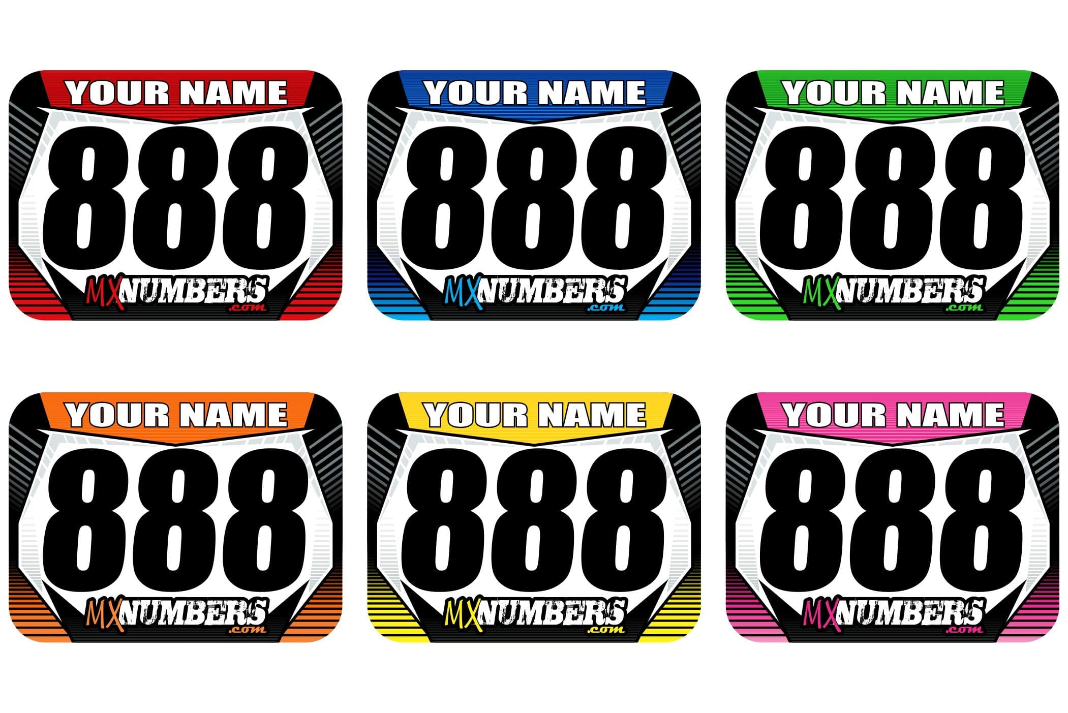 Custom MX ATV Number Plate Decals with Name, Set of 3 Rectangle Graphics, Size and Color Options