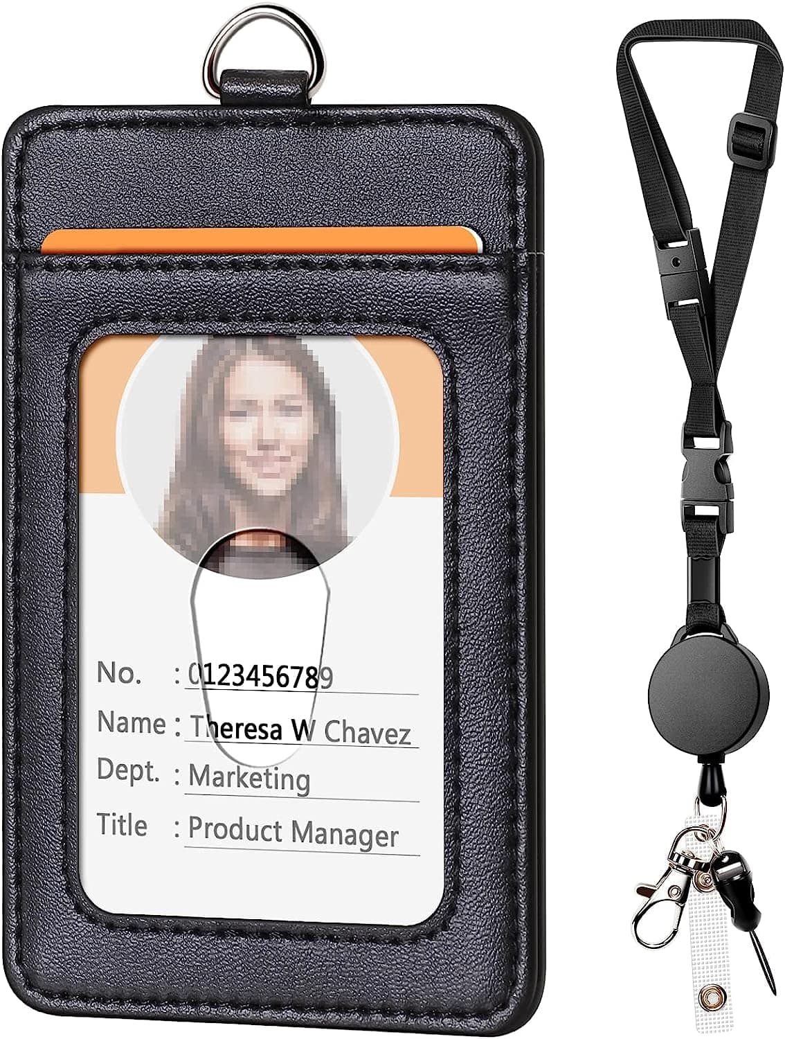 Leather Badge Holder and Adjustable Retractable Lanyards, Quick Release Buckle and Safety Breakaway Lanyards with Swivel Metal Lobster Clasp for Offices, Staff, Students, Employees