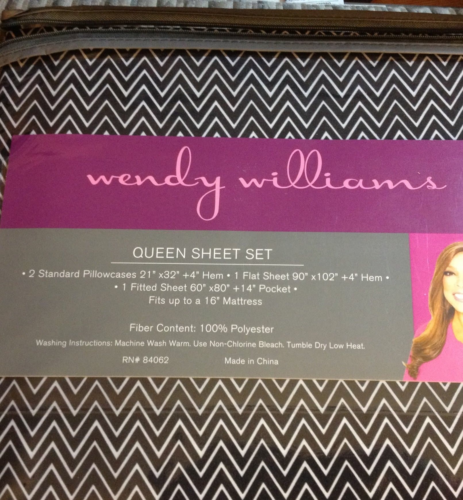 Wendy Williams Microfiber Queen Sheet Set - Black & White Ethnic Chevron