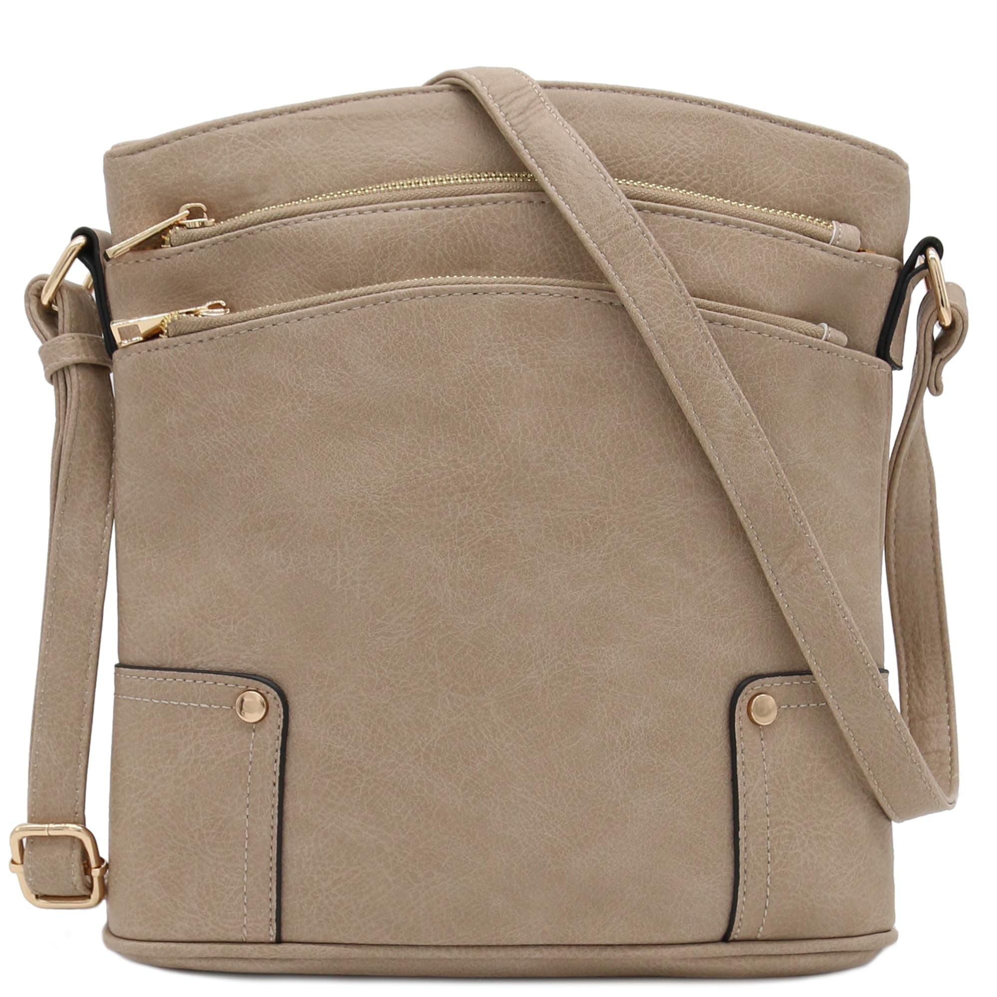 Triple Zip Pocket Large Crossbody Bag