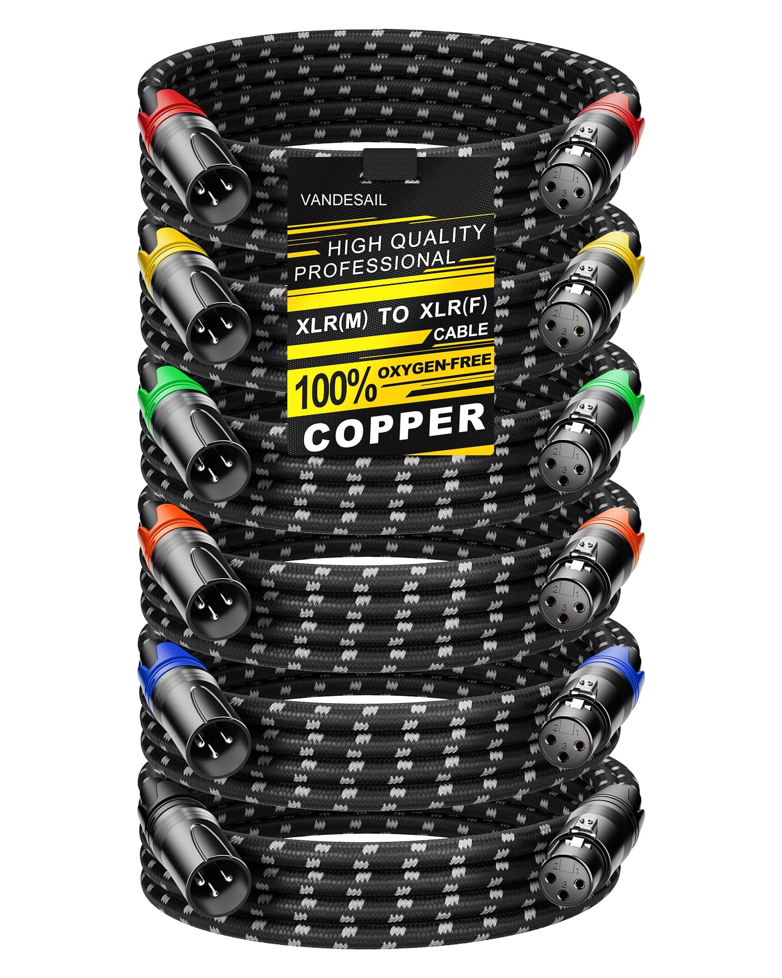 XLR Cable 6ft 6 Pack, Microphone Cables Braided XLR Male to Female 3-Pin Colorful Connector Balanced Shielded Compatible with Microphones Recording, Mixer, Amplifier，Speaker Systems