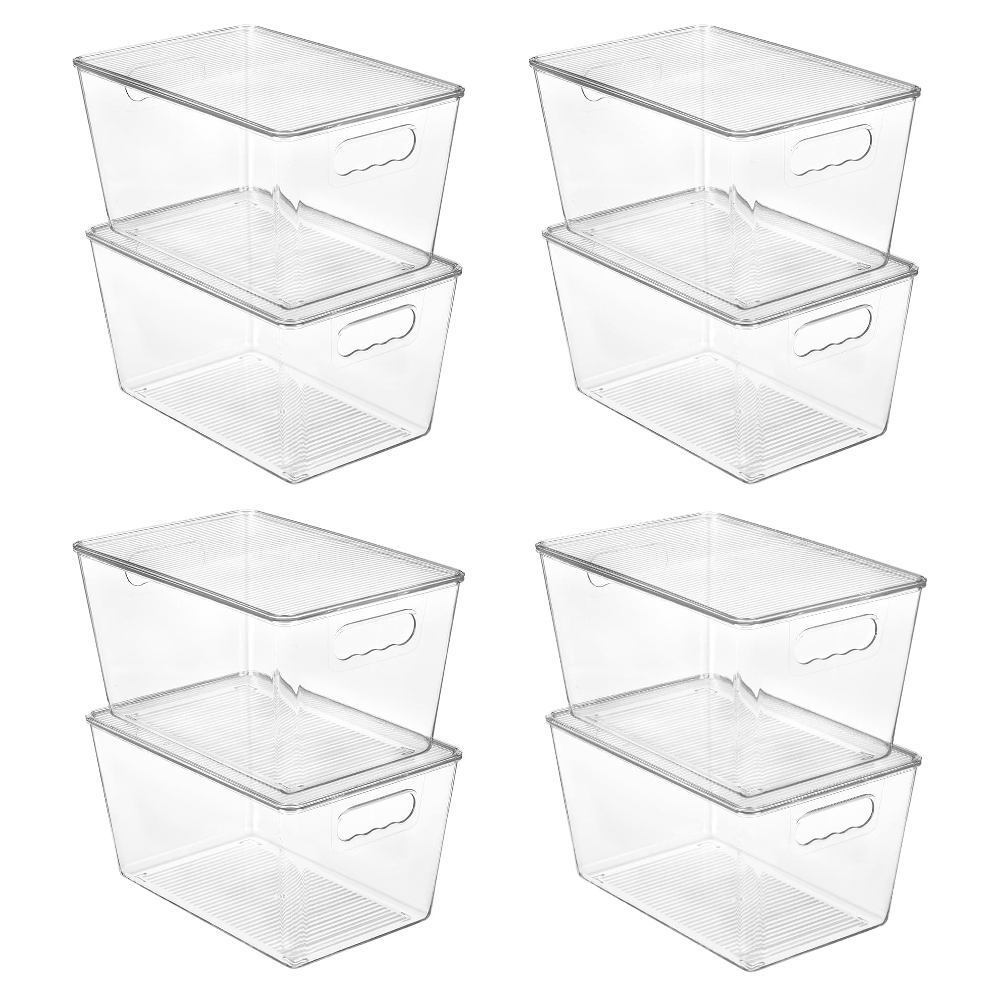 8 Pack Clear Stackable Storage Bins with Lids, Large Plastic Containers with Handle for Pantry Organization and Storage,Perfect for Kitchen, Fridge, Cabinet, Bathroom Organizer