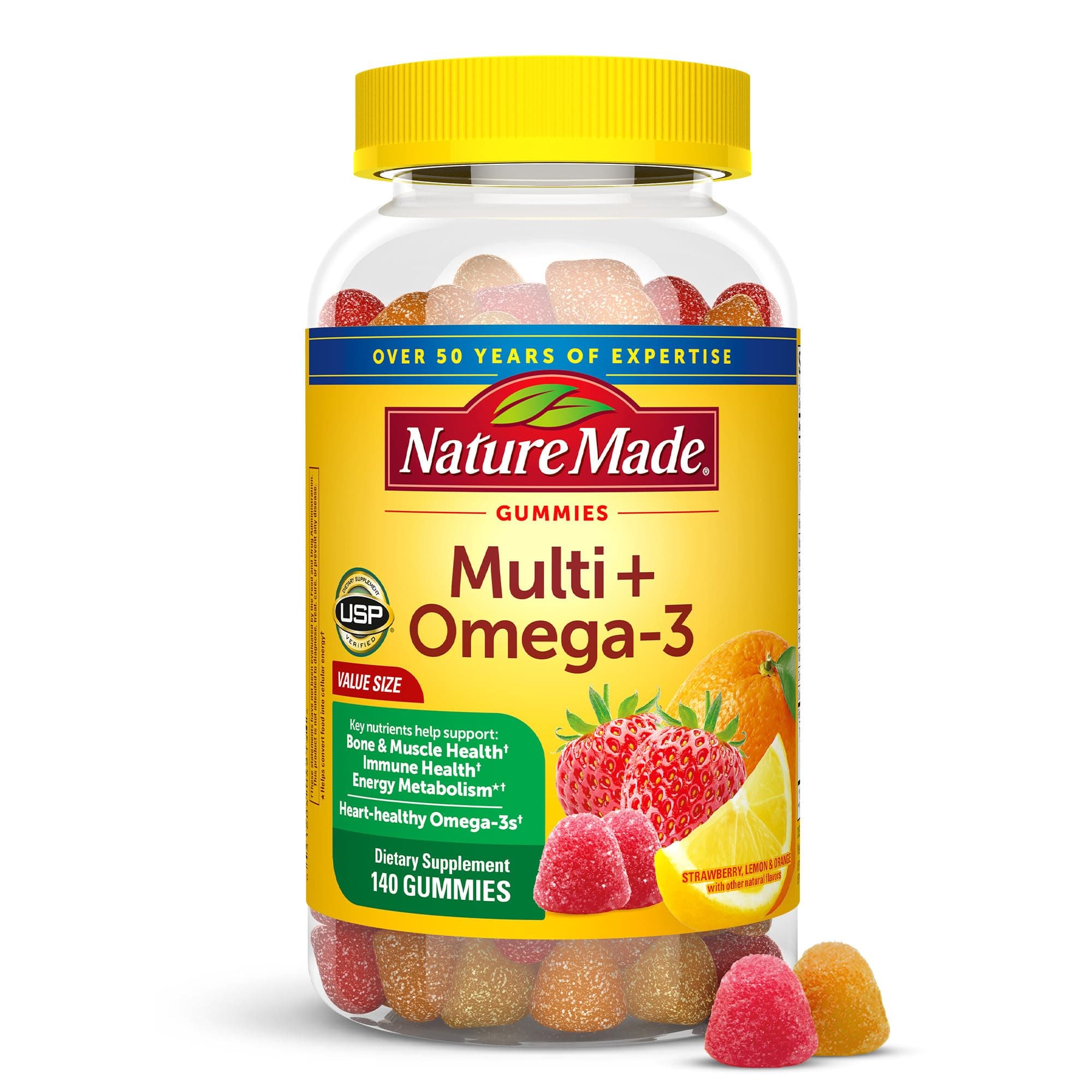 Nature Made Multivitamin + Omega-3 Gummies, 140 Count Value Size for Daily Nutritional Support