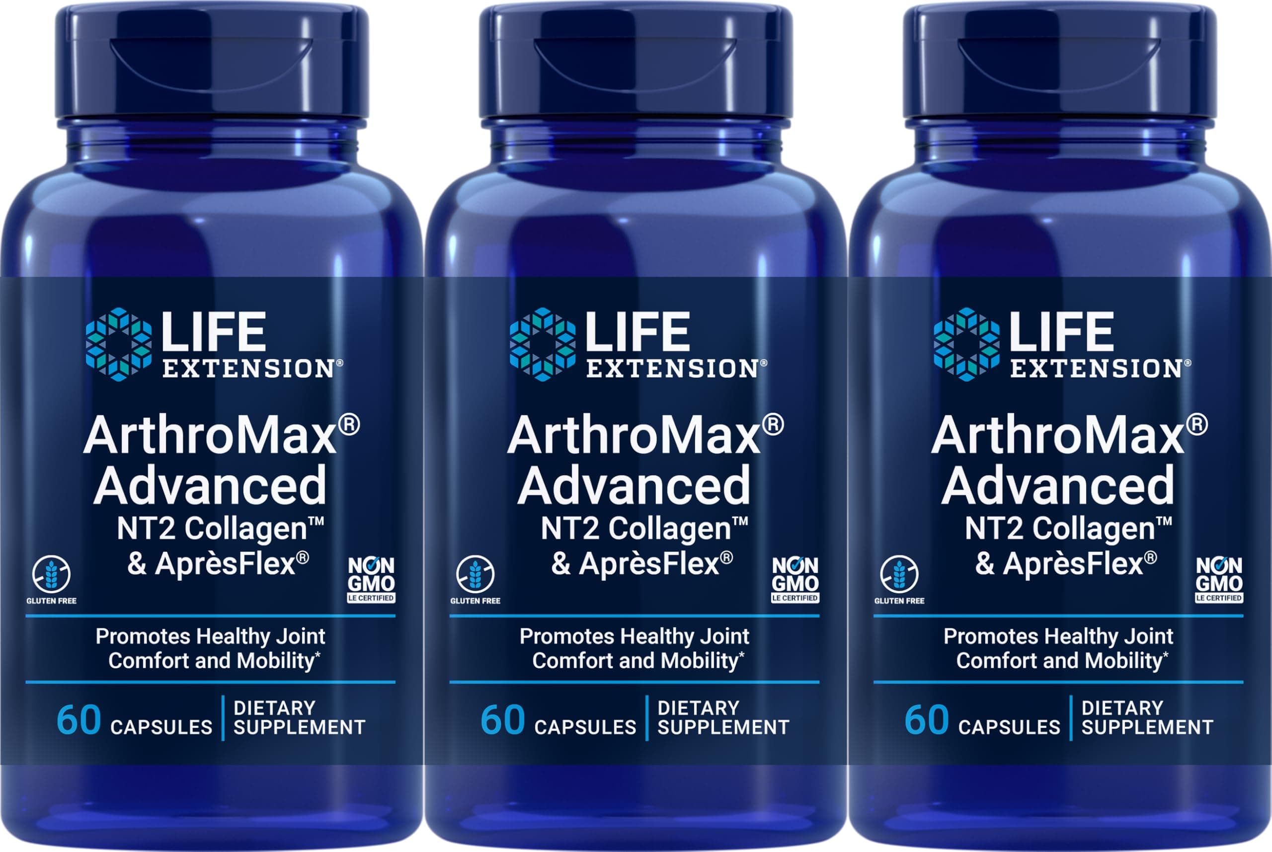 Life Extension ArthroMax Advanced with NT2 Collagen & ApresFlex, 60 Capsules (Pack of 3)
