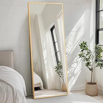 FAB&Deluxe Full Length Mirror - 64"x21" Standing or Leaning Full Body Mirror with Aluminum Alloy Frame, Floor Mirror for Bedroom Bathroom Wall Decor, Rectangular, Gold