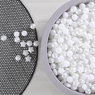 Ball Pit Balls for Toddler, Baby Plastic Playballs Kids Soft Pastel Pelotas Non-Toxic BPA-Free, Pearl White+White Star Balls,100 Balls