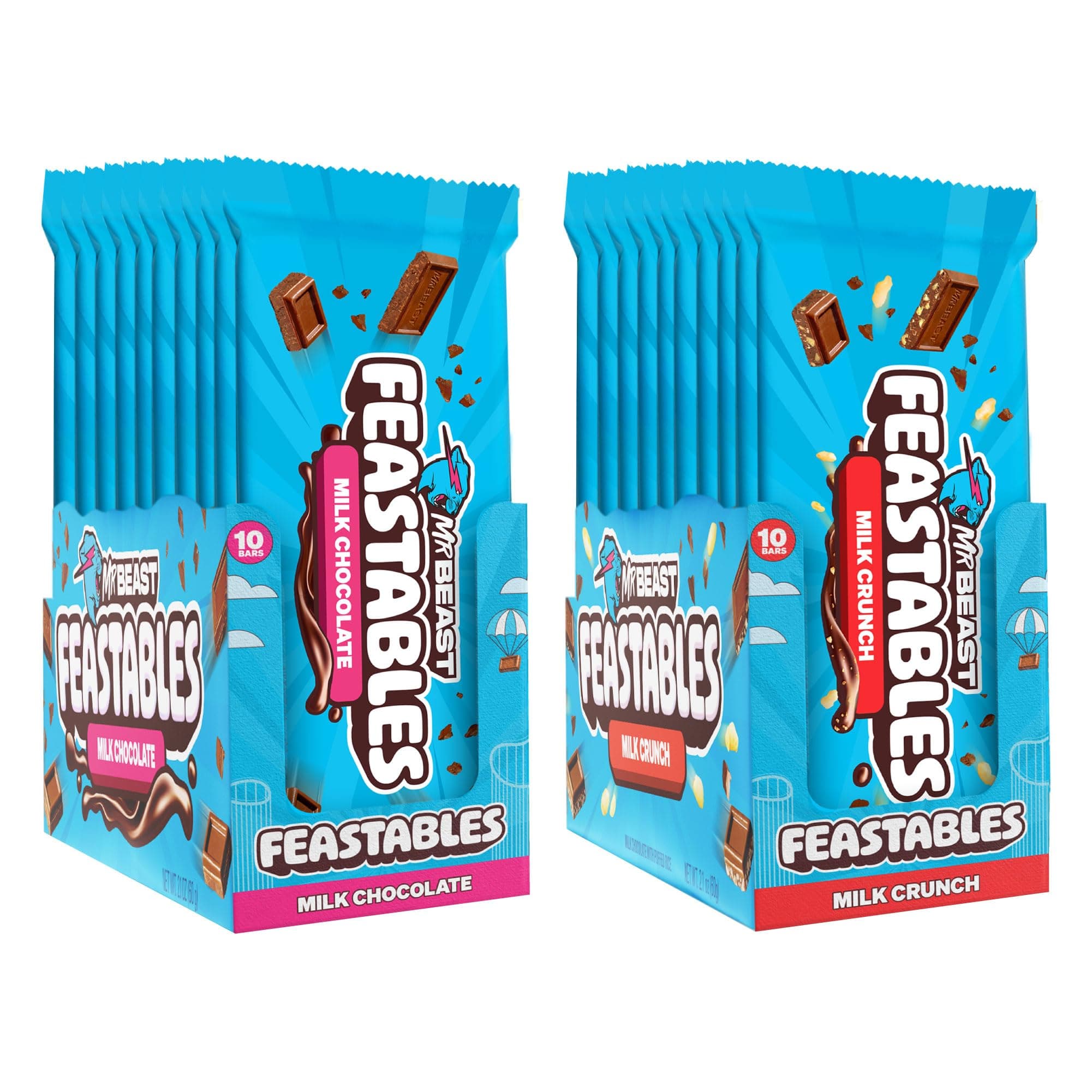 MrBeast Feastables Milk Chocolate Combo Pack, 20 Count, King Size Milk Chocolate & Milk Crunch Bars, Crispy Rice Candy, 2.1oz Each