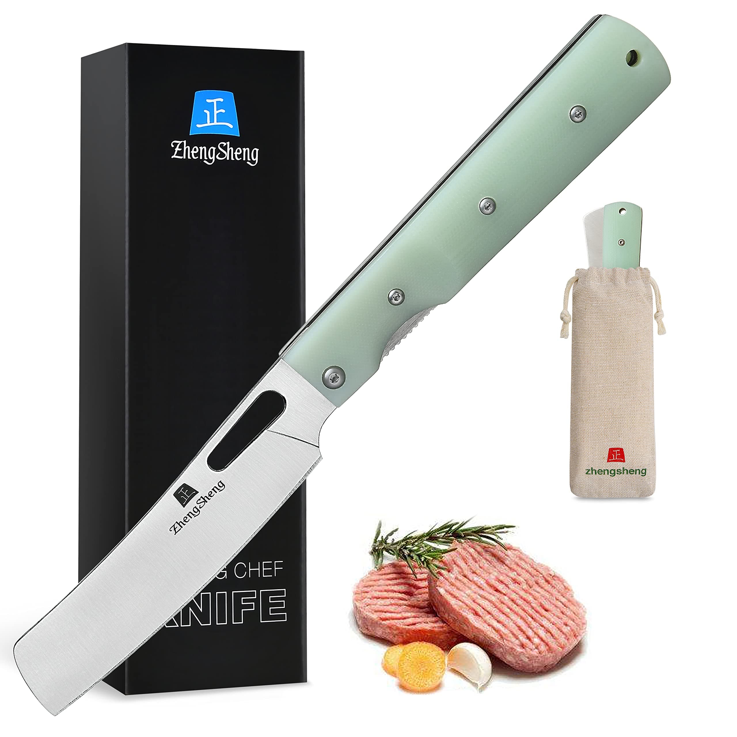 Folding Chef Knife 4.8" Sharp 440A Stainless Steel Blade G10 Handle Pocket Foldable Japanese Style Kitchen Knife for Outdoor Camping Cooking