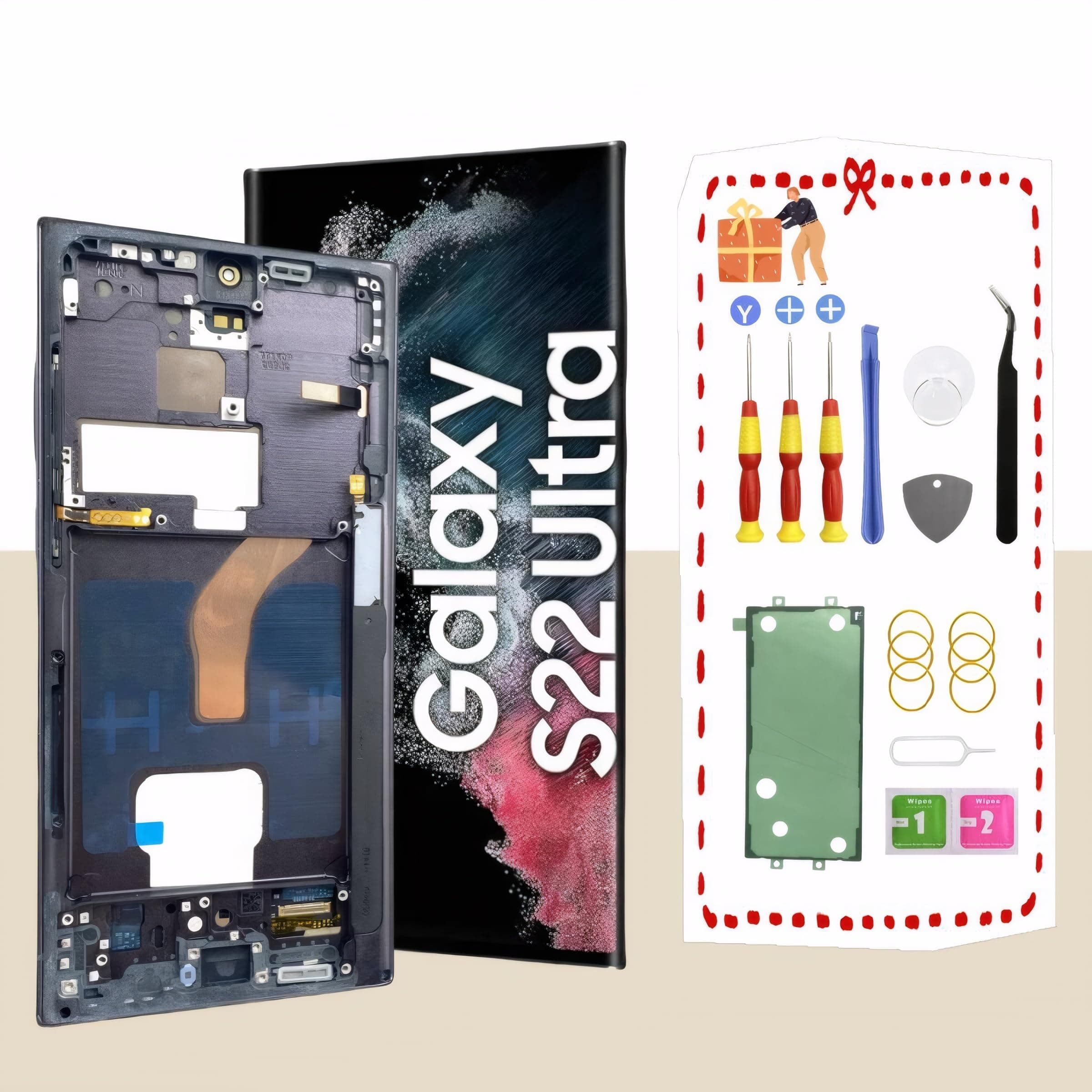 OLED for Samsung Galaxy S22 Ultra 5G LCD Screen Replacement for Samsung S22 Ultra Touch Digitizer Display with Frame Toolkits S908U S908A US Version