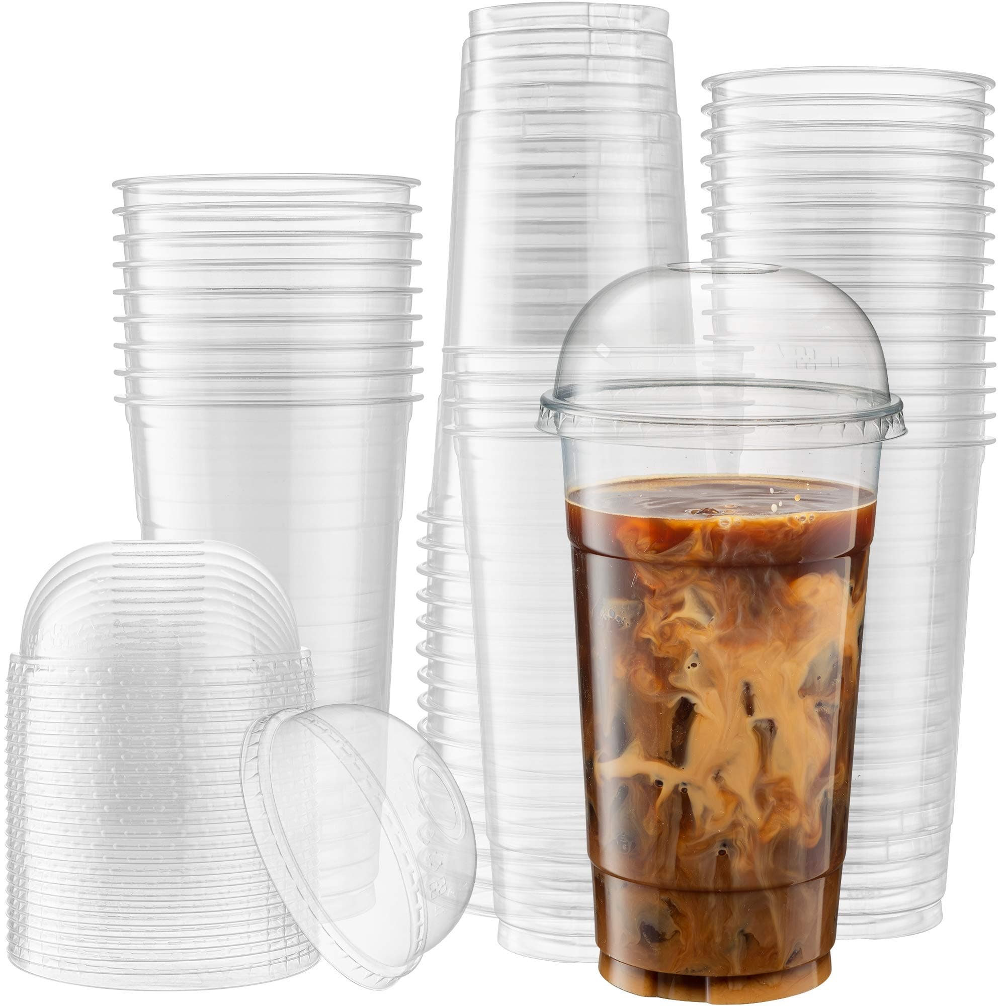 [50 Sets - 32 Oz] Crystal Clear PET Plastic Cups With Dome lids for Iced Coffee, Milkshake, Cold Drinks, Slush Cups, Smoothy's, Slurpee, Party's, Plastic Disposable Cups