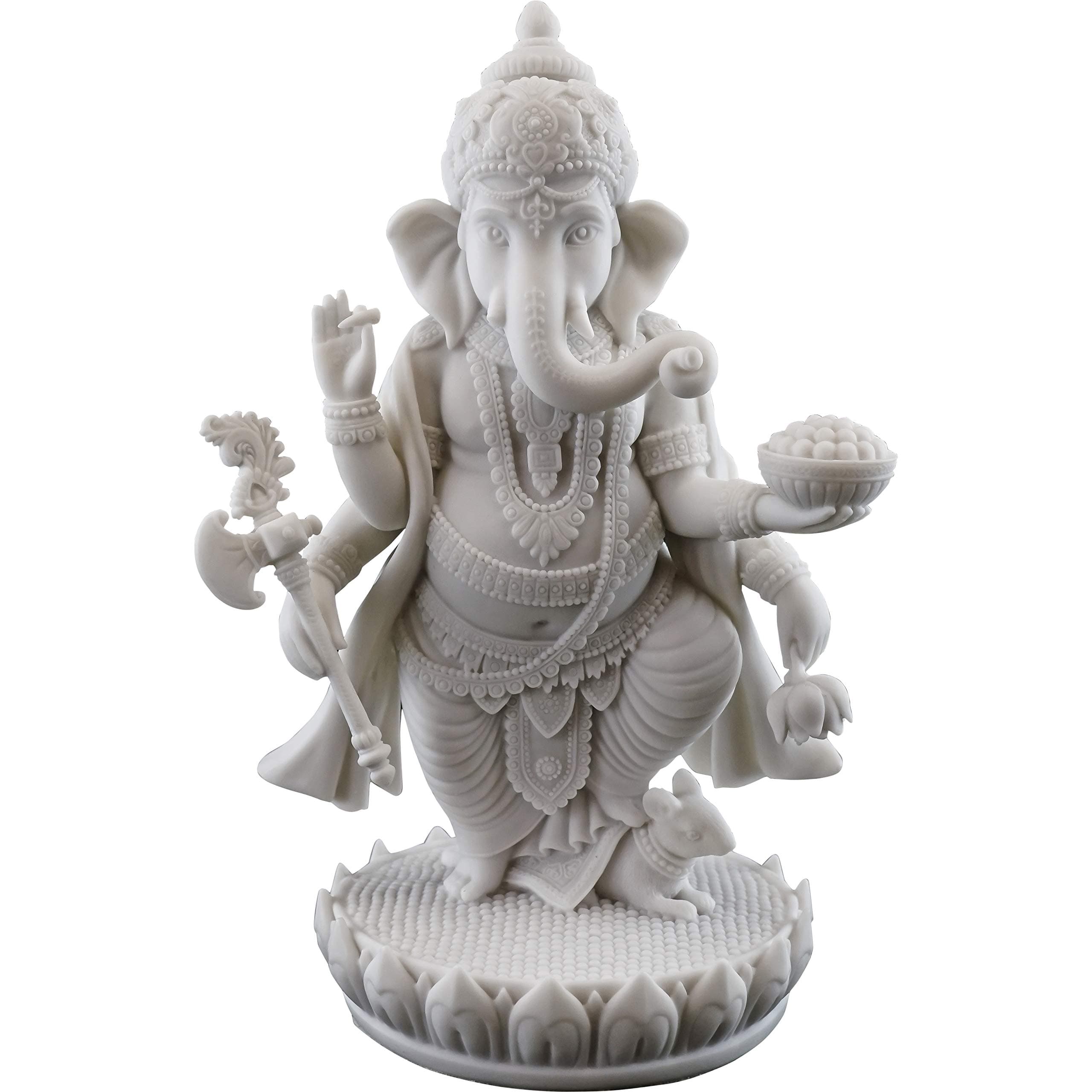 7.5" H 4.75" Standing Ganesh Statue in White Marble Finish - Hindu Lord of Success Sculpture