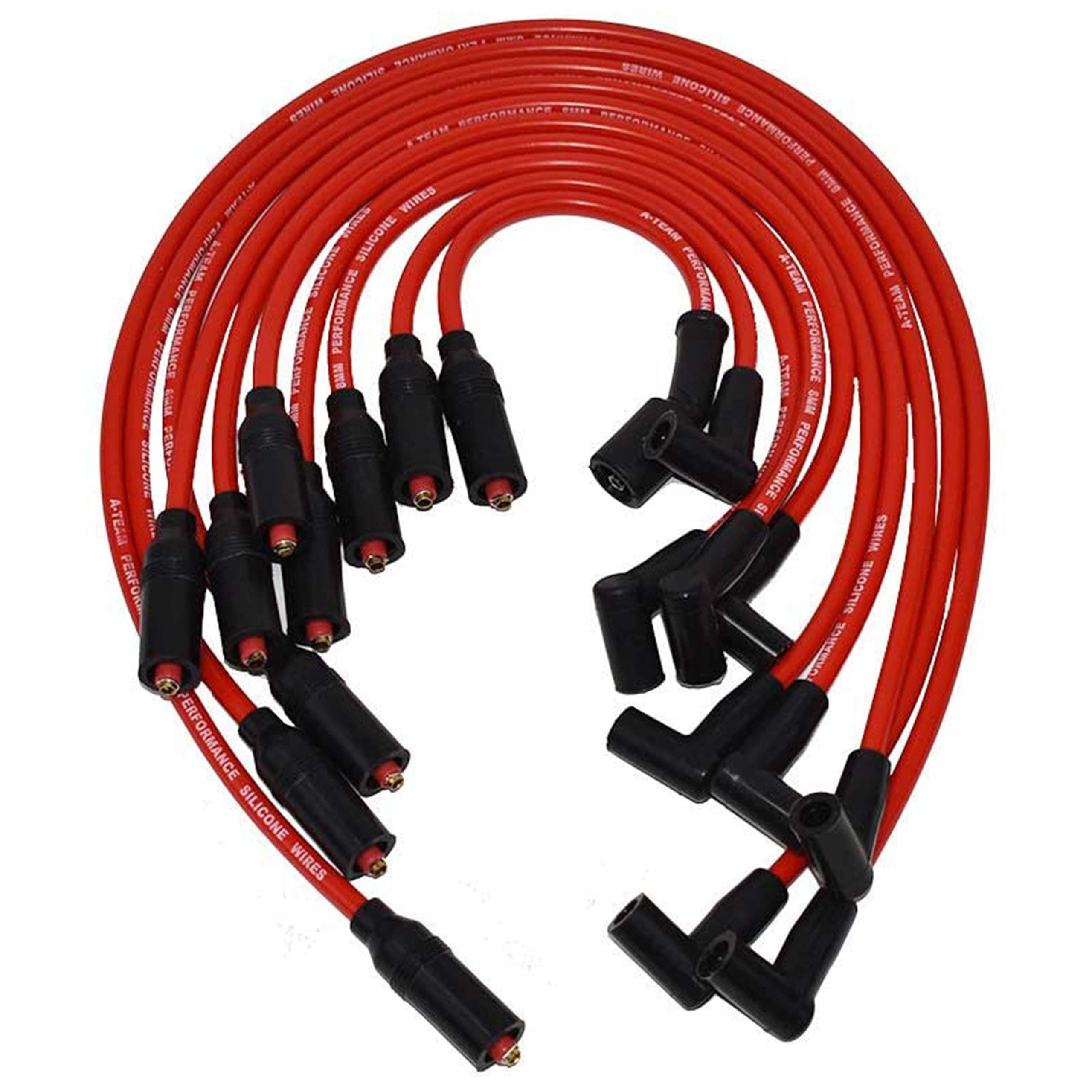 A-Team Performance Silicone Spark Plug Wires Set LT1 LT4 Optispark Compatible with GM Chevy Chevrolet Pontiac Z28 Camaro Corvette Firebird Impala Caprice 1992-1997 5.7L 4.3L - Red 8mm