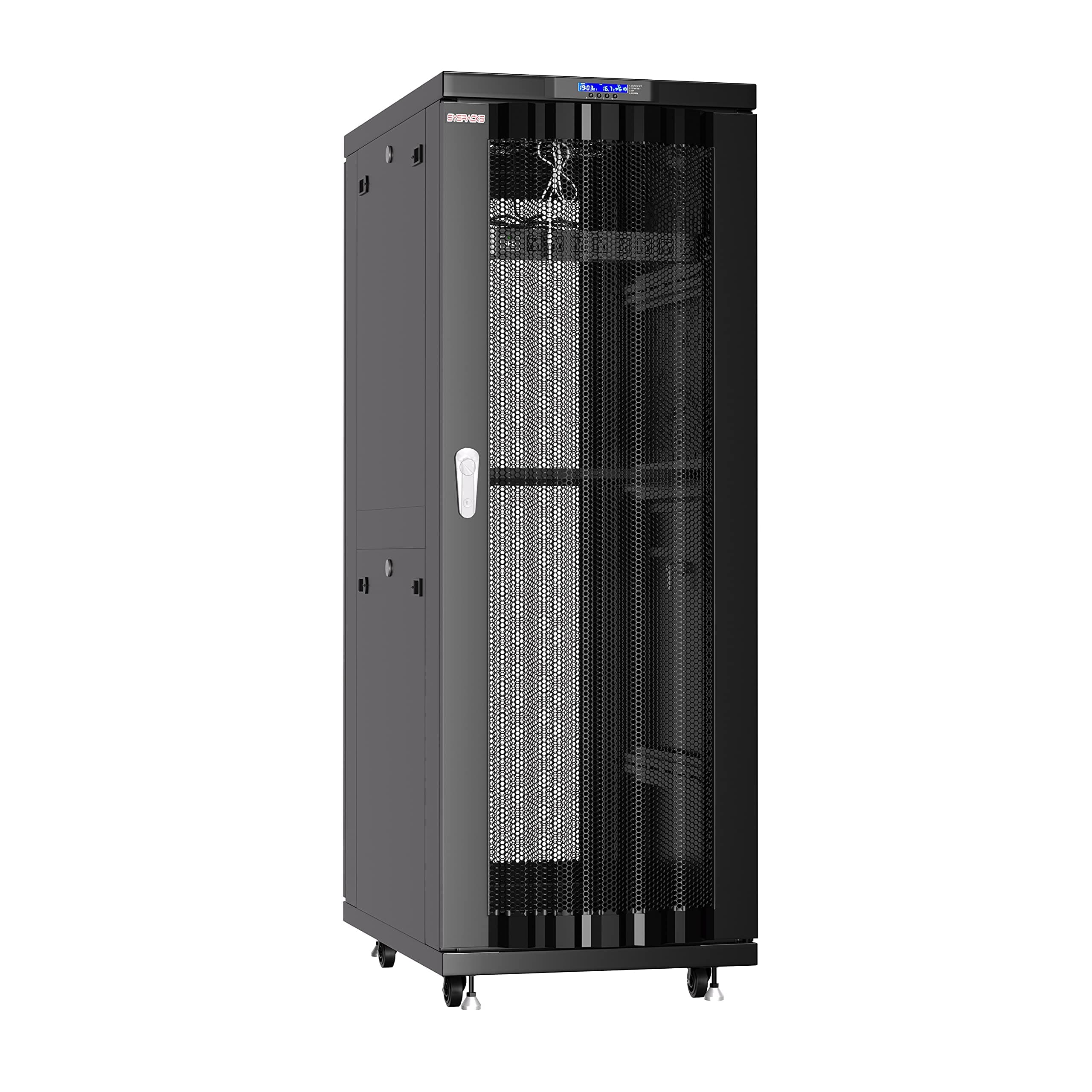 37U Server Rack Cabinet – 19" Floor Standing Rack Enclosure, 32" Deep IT Infrastructure Rack with Cooling Fans, Thermostat LCD, PDU, Shelf & Casters