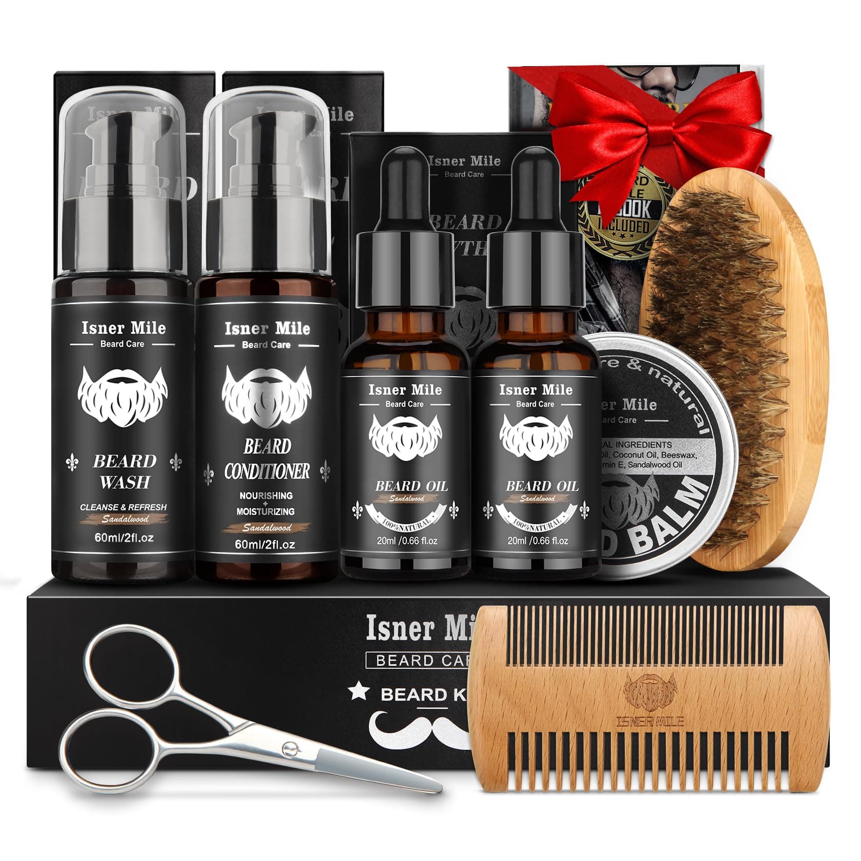 Beard Kit for Men Grooming & Care: with 2 Pack Beard Oils and Balm - Wash & Conditioner for After Shave Lotions Sandalwood, Brush and Comb Sets with Scissors, Valentines Fathers Gifts for Dad/Men/Him