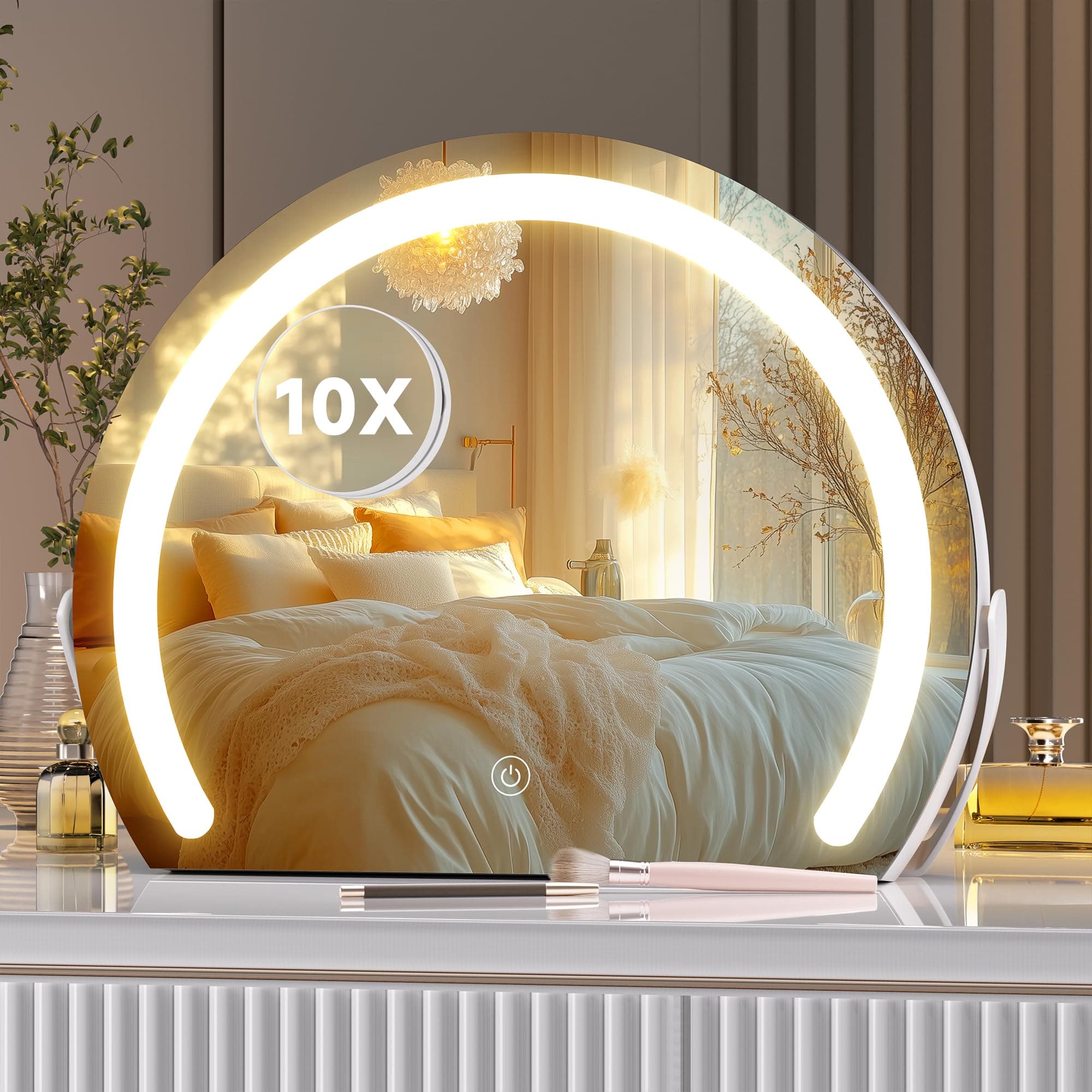 Hasipu Vanity Mirror with Lights, 13.8" x 10.7" LED Makeup Mirror, Lighted Makeup Mirror with Lights, Smart Touch Control 3 Colors Dimmable Mirror, White