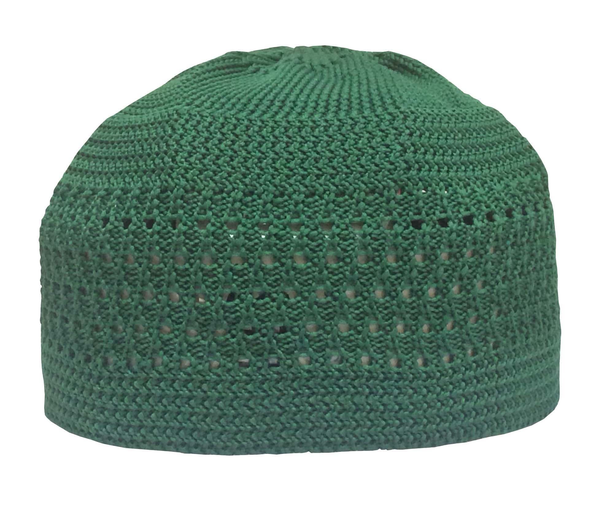 Plain Open-Weave Prayer Namaz Cap Stretchy Kufi Hat Skull Cap - Fits 20-22" (Green)