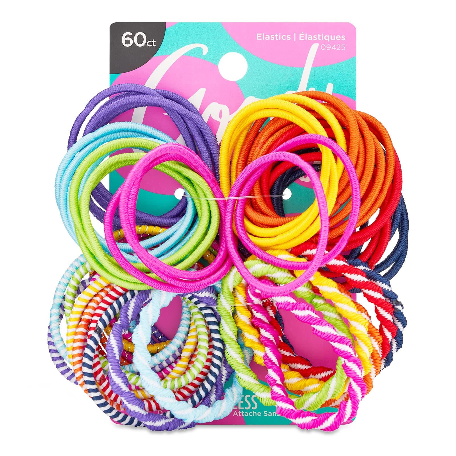 Goody Kids Ouchless Hair Elastics – No Pull, No Breakage, Tangle-Free Hold for Fine Hair – 60 Count, Assorted Colors, Long-Lasting Ponytail Holders for Girls & Boys