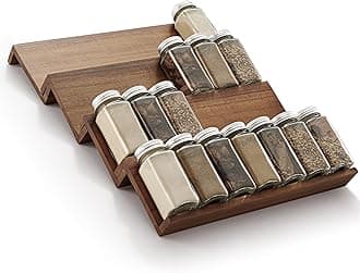 Tinamo Acacia Wooden Spice Rack Organizer for Cabinet - Spice Drawer Insert, Spice Organization for Cabinet, Seasoning Organizer, Spice Holder Pack of 4 (Walnut, Pack 4)