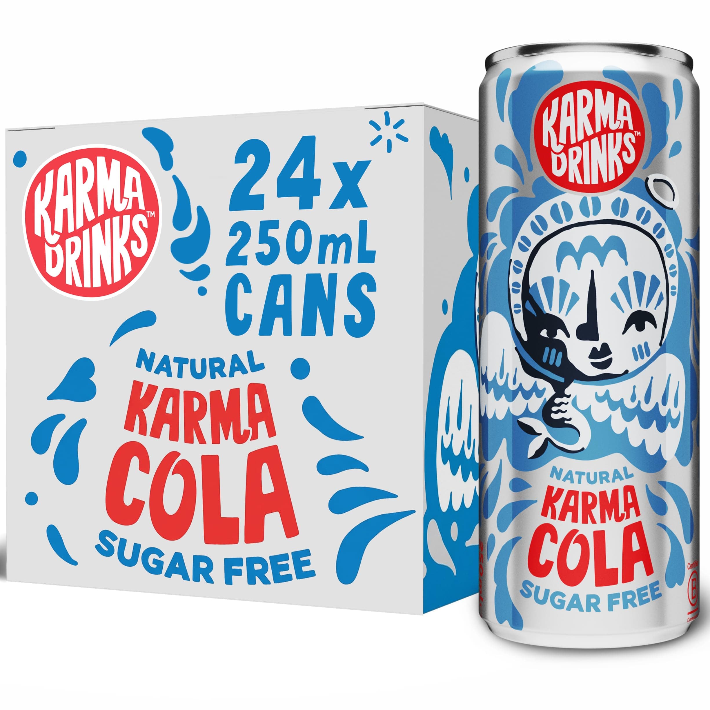 Sugar Free Karma Cola - 24 x 250ml Cans - Natural Fizzy Soft Drinks, Fairtrade, Organic & Vegan