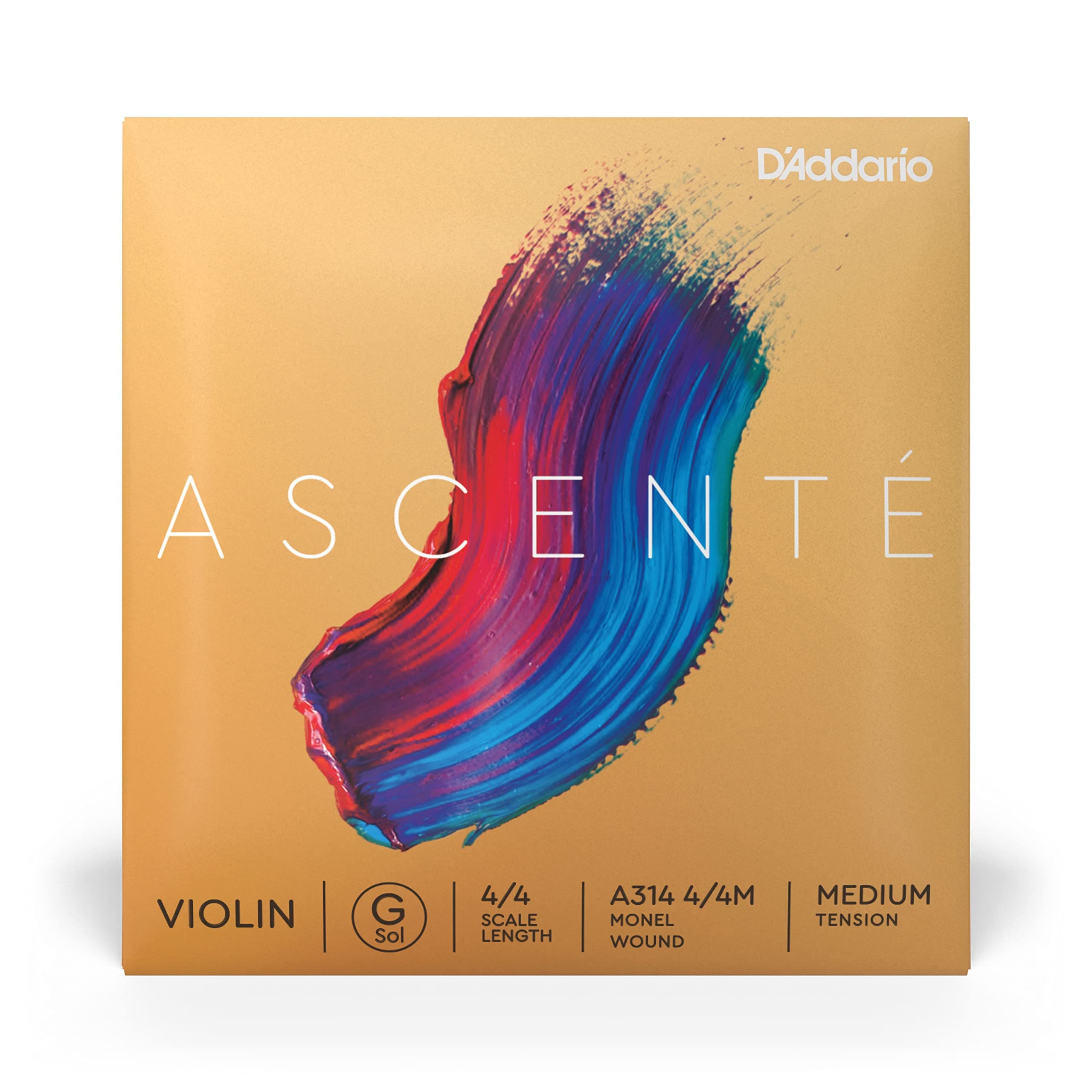 D'Addario Ascente Violin Strings - Violin Strings with Ball Ends, Synthetic Core - A314 4/4M - G String - 4/4 Scale - Medium Tension