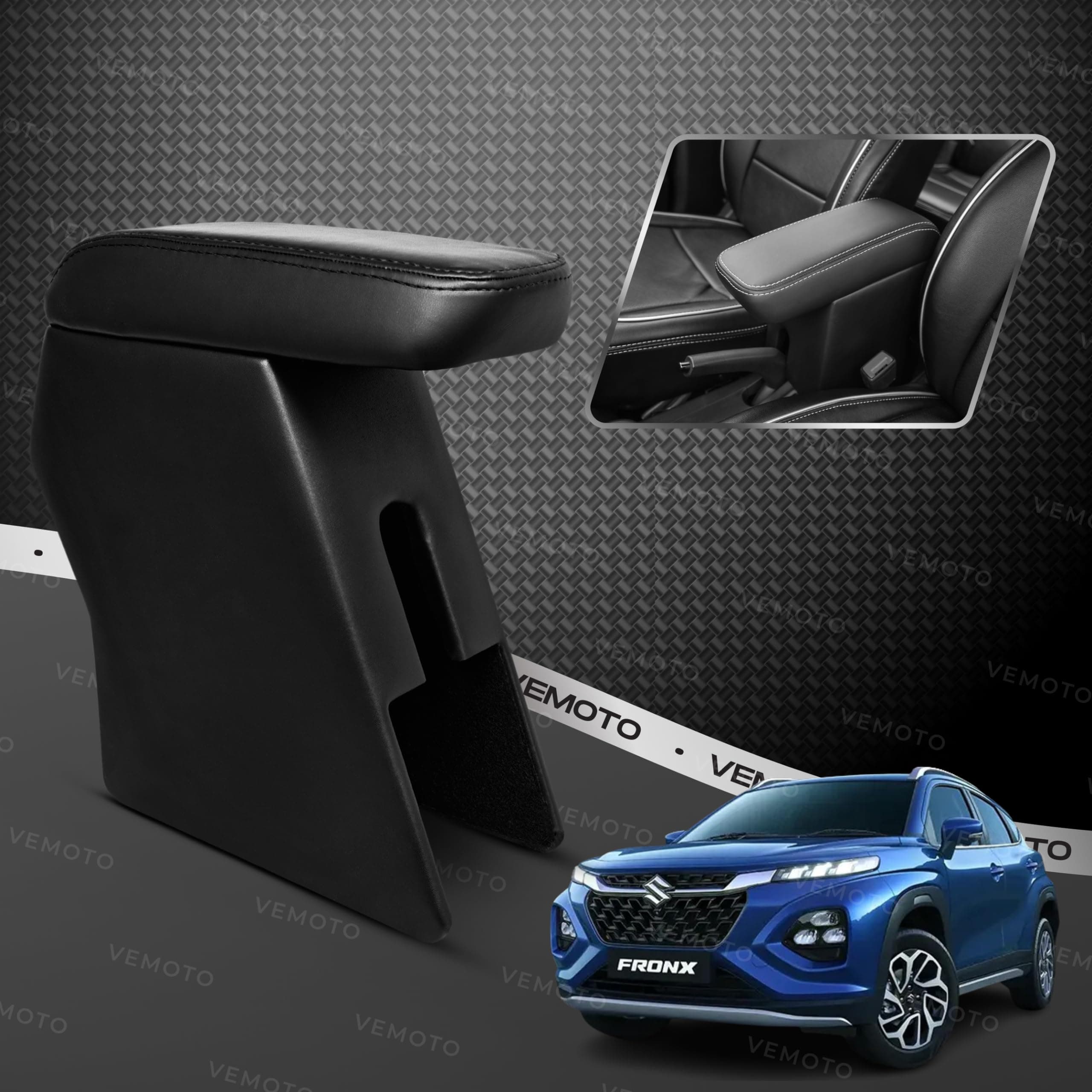 2.0 High-End Car Center Armrest with Storage Compartment and Ultimate Comfort for Maruti Suzuki Fronx (Black)