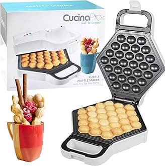 Bubble Waffle Maker- Electric Non stick Hong Kong Egg Waffler Iron Griddle - Ready in under 5 Minutes- Free Recipe Guide Included
