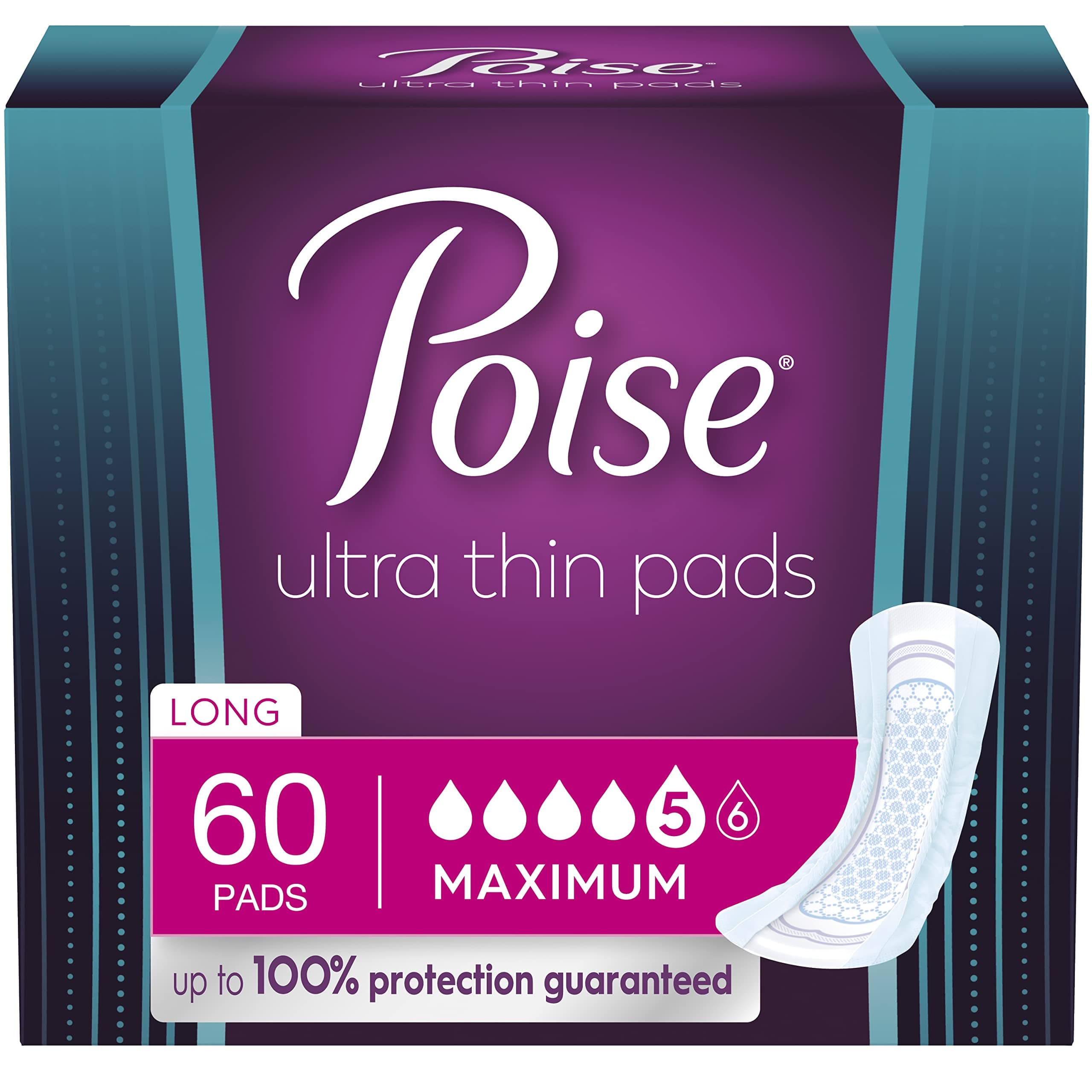 Ultra Thin Incontinence Pads & Postpartum Incontinence Pads, 5 Drop Maximum Absorbency, Long Length, 60 Count