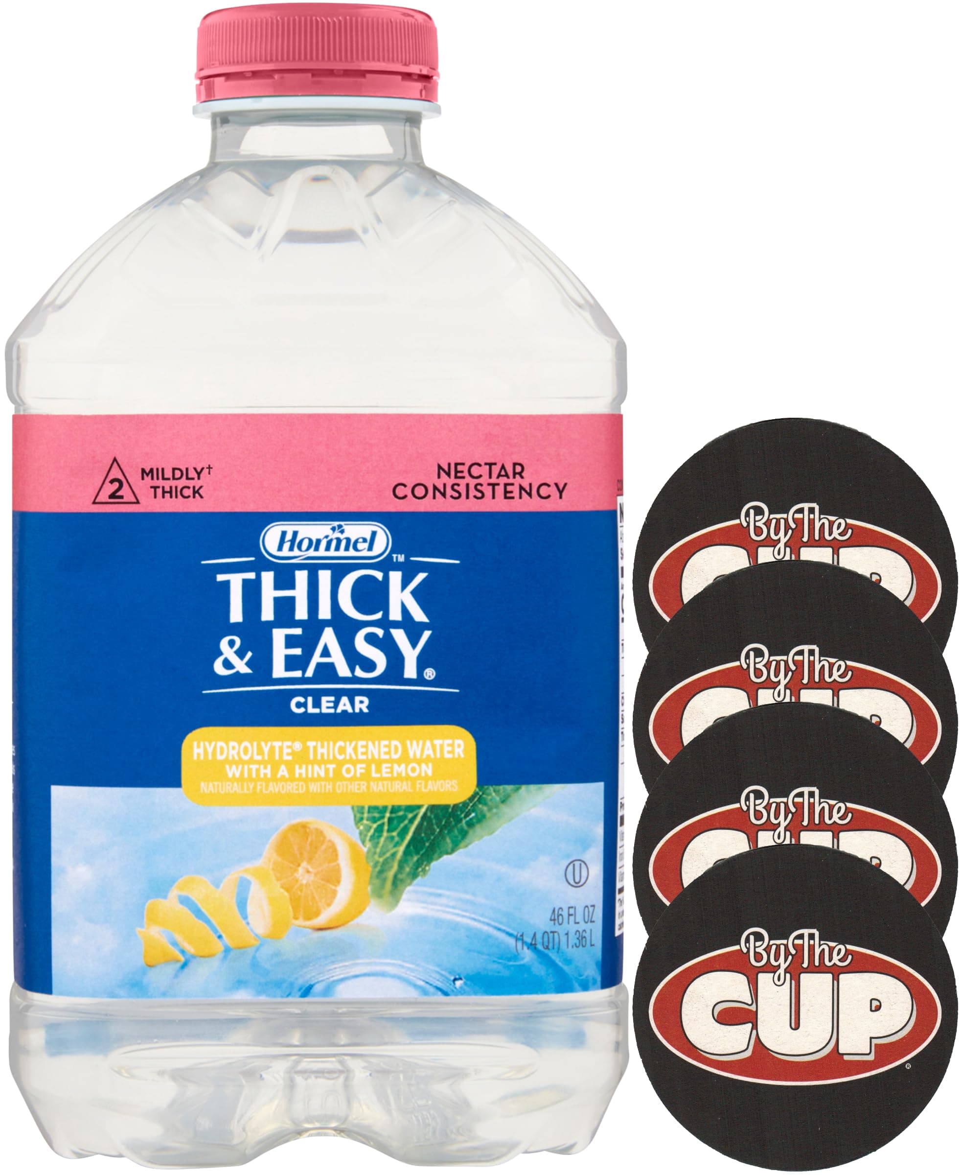 Thick & Easy Clear Hydrolyte Thickened Water with a Hint of Lemon, Nectar Consistency, 46 fl oz with Coasters