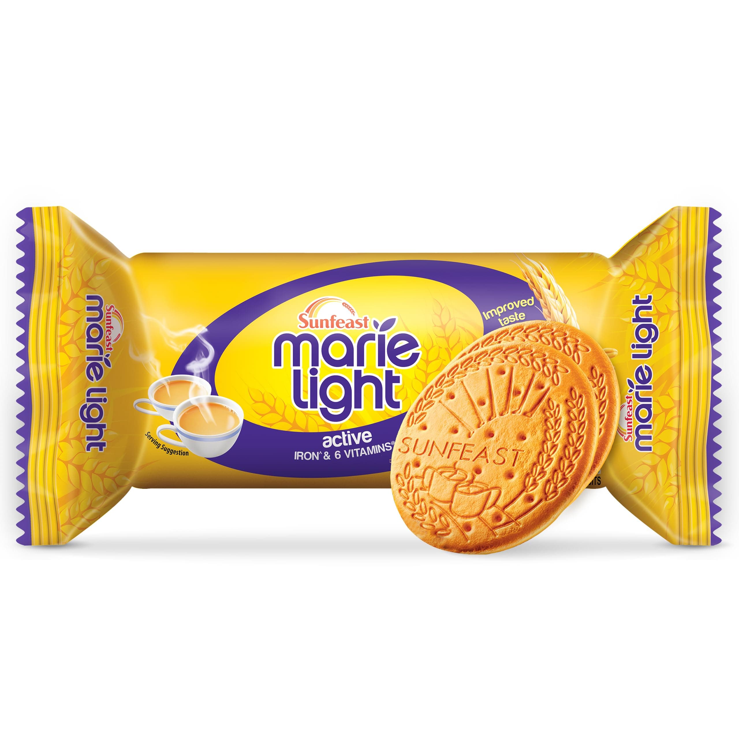 Sunfeast Marie Light Active, Marie Biscuits with Iron and 6 Vitamins, Tea-Time Biscuits Family Pack, 186g/162.5g( weight may vary)