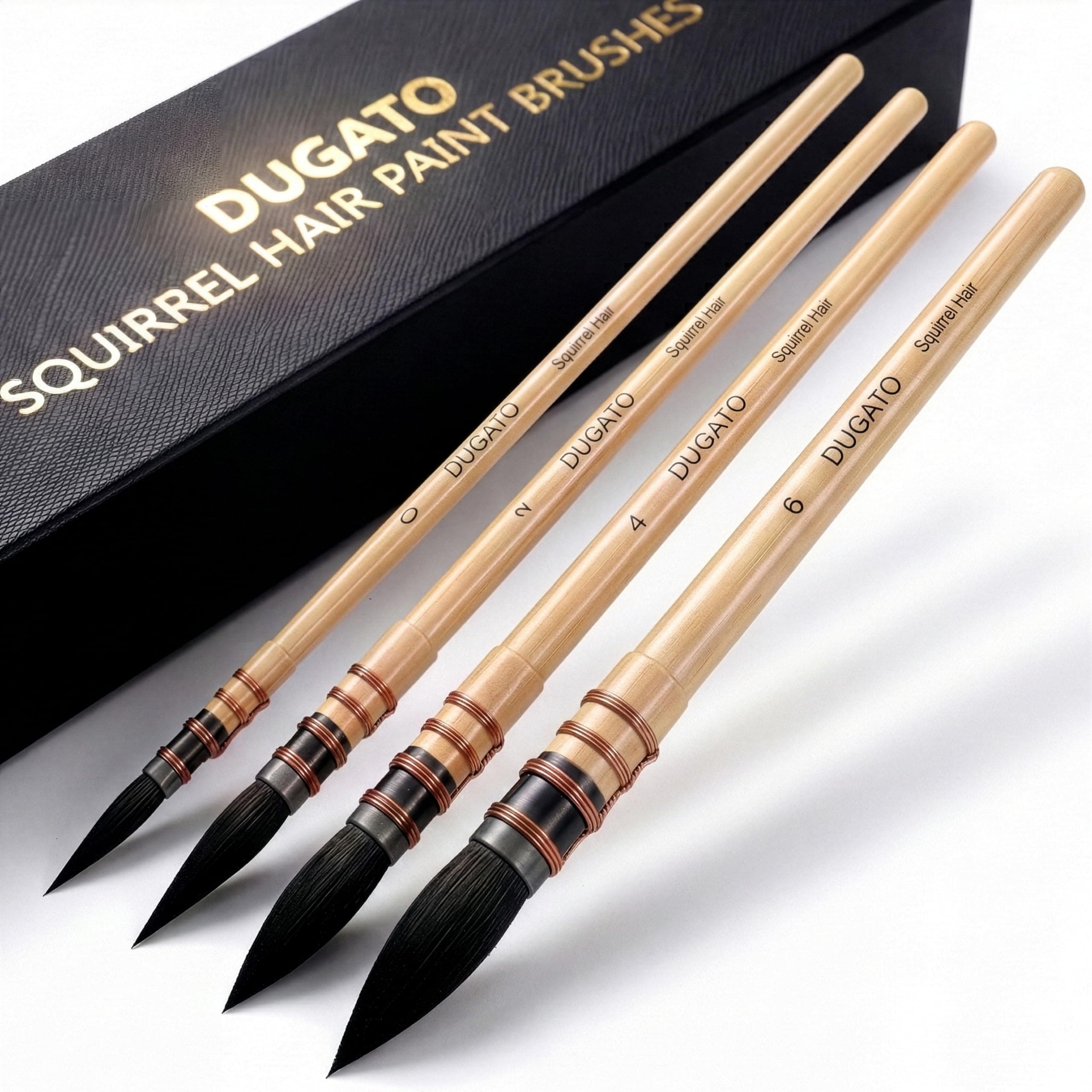 DUGATO 100% Real Squirrel Hair Watercolor Paint Brushes Set – Mop Round Fine Tip Professional Artist Brushes for Gouache, Acrylic, Oil & Wash Techniques (4 Brushes)