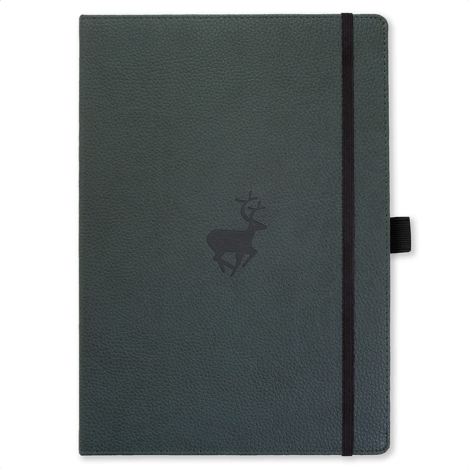 Dingbats* Notebooks Wildlife Extra Large A4+ Hardcover - PU Leather, Micro-Perforated 100gsm Cream Pages, Inner Pocket, Elastic Closure, Pen Holder, Bookmark (Lined, Green Deer)