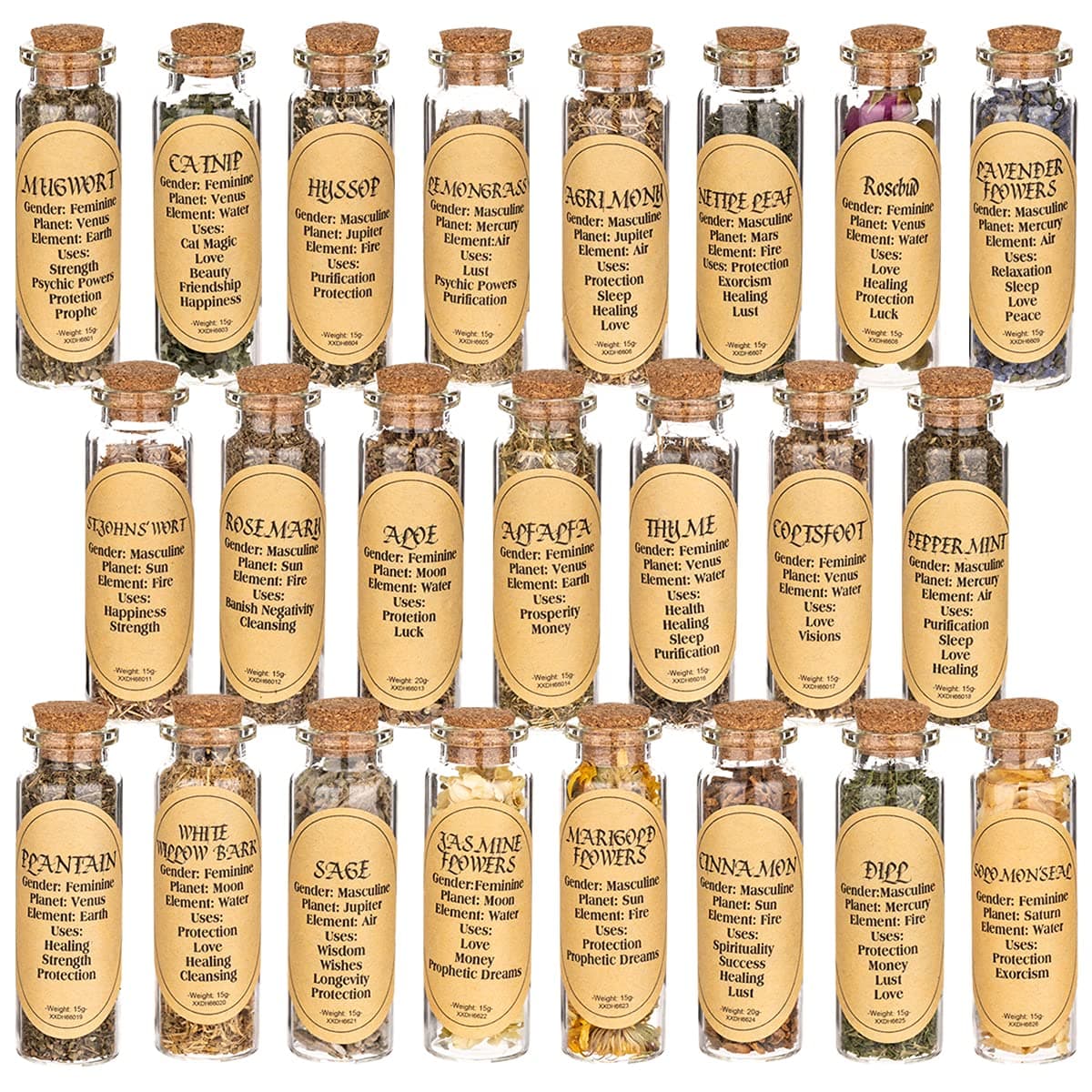 Witchcraft Kit, 24 Bottles Herbs for Witchcraft, Spell Herbs for Witchcraft, Pagan, Rituals, Witch Spells Wiccan, Witchcraft Supplies and Tools Kit