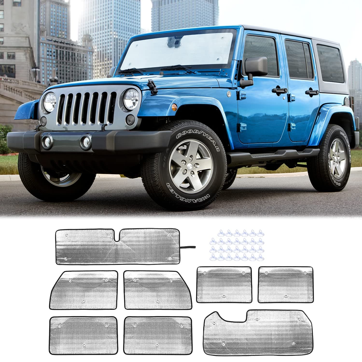 Windshield Sunshade Side Window Sun Shade Sunscreen Heat Insulation Sun Visor for 2007-2017 Jeep Wrangler JK JKU, 8PCs