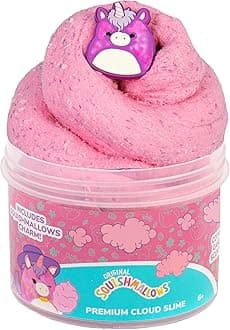 Original Squishmallows Lola The Unicorn Premium Scented Slime, Cotton Candy Scented, 8 oz. Fluffy with 2 Fun Add Ins, Pre-Made Slime for Kids, Great 6 Year Old Toys, Super Squishy Toy