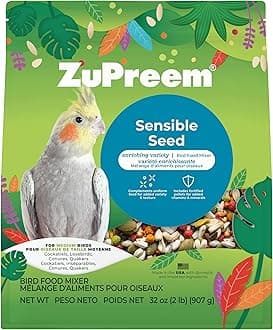 Sensible Seed Bird Food, Cockatiel, Lovebird, Quaker, Small Conure, Seed and Pellet Blend for Medium Birds, Food Mixer Topper, Enriching Variety, Made in the USA, (M, 2 lbs)