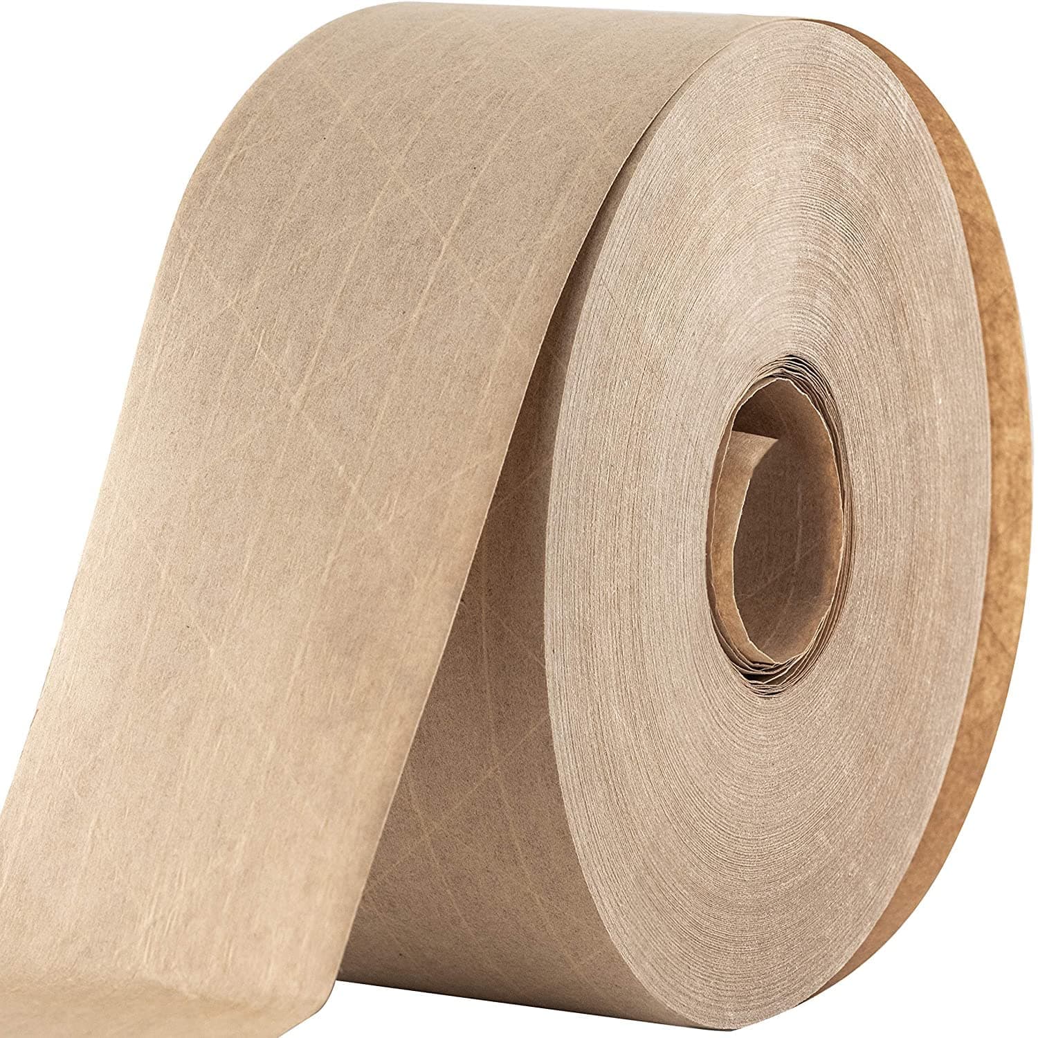 Ultra Durable Water-Activated Tape for Secure Packing. 2.75 in, 450 Ft Brown Kraft Gum Tape Provides Heavy Duty Adhesive for Packaging and Shipping. Fiberglass Reinforced for Extra Strong Bond.