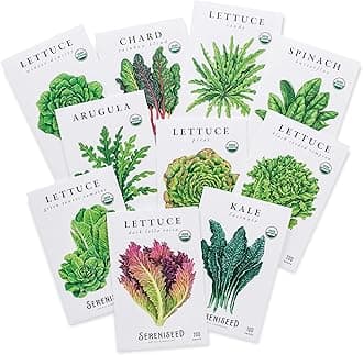 Sereniseed Certified Organic Leafy Greens Lettuce Seeds Collection (10-Pack) – 100% Non GMO, Open Pollinated – Grow Guide