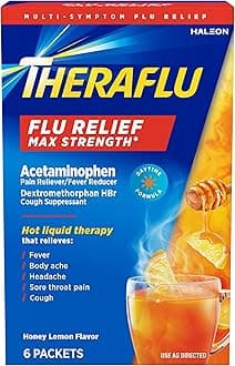 Theraflu Max Strength Daytime Flu Medicine for Flu Symptom Relief with Acetaminophen and Dextromethorphan HBr, Honey Lemon Flavored - 6 Powder Packets