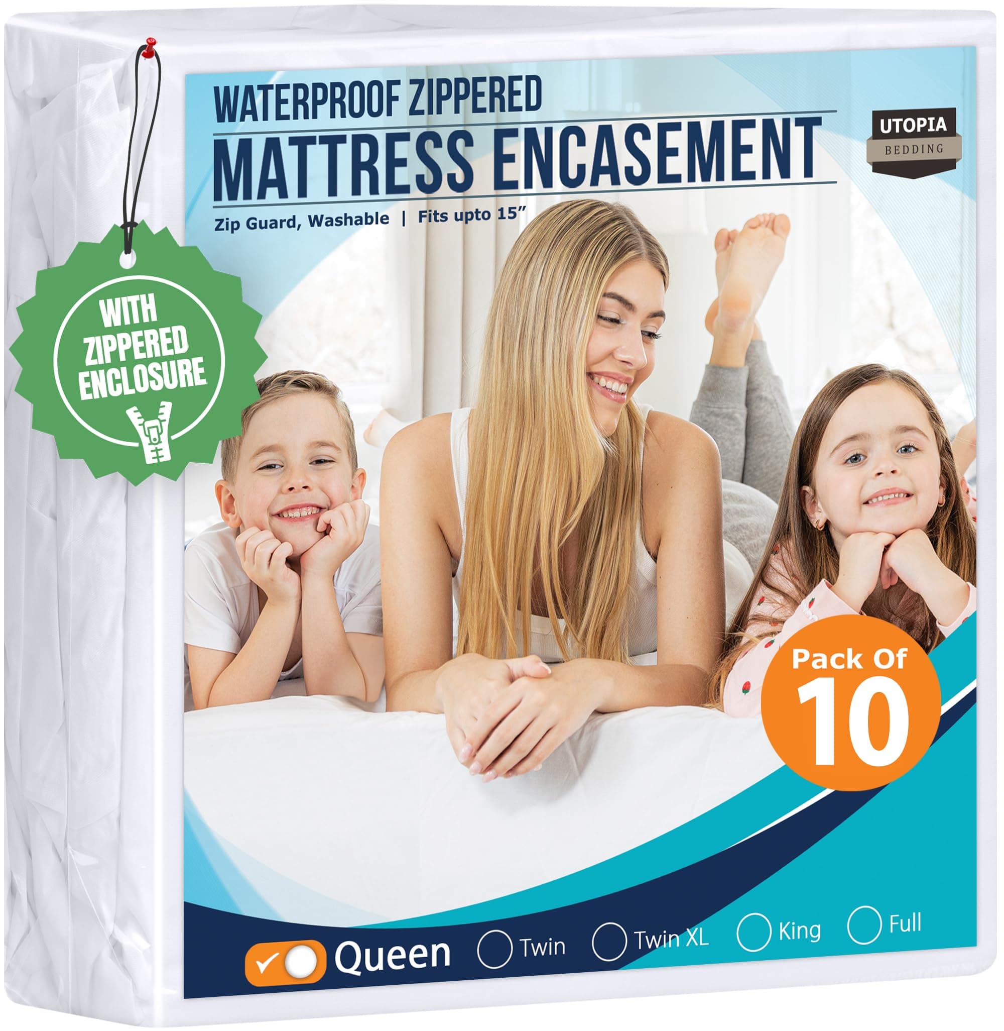 Mattress Protector Zippered Queen Size (Pack of 10), 100% Waterproof Bed Bug and Dust Mite Proof Mattress Encasement, Absorbent 6 Sided Mattress Cover