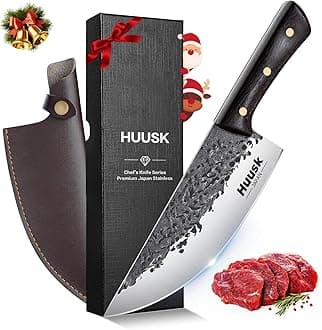 Huusk Butcher Knife for Meat Cutting, Hand Forged Meat Cleaver Knife, Outdoor Cooking Knives for Men, Gifts for Men