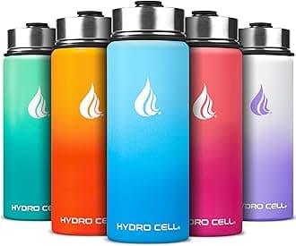 HYDRO CELL Stainless Steel Water Bottle w/ Straw & Wide Mouth Lids (64oz 40oz 32oz 24oz 18oz 14oz) - Keeps Liquids Hot or Cold with Double Wall Vacuum Insulated Sweat Proof Sport Design (Sky/Blue - 18oz)