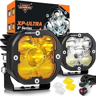 Auxbeam X-PRO Series LED Pods Spot Flood Combo Reflector, 3 inch 80W 9600LM Far & Wide Off Road Light Bar, Yellow/White Covers Interchangeable LED Cube Lights Offroad Amber Fog Lights, Pair