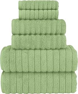 Elegant Comfort 100% Turkish Cotton Corduroy Ribbed Luxury Bath Towels 6-Piece Set, Premium Feel - Quick Dry, Highly Absorbent, Contains 2 Bath Towels, 2 Hand Towels, and 2 Washcloths, Sage