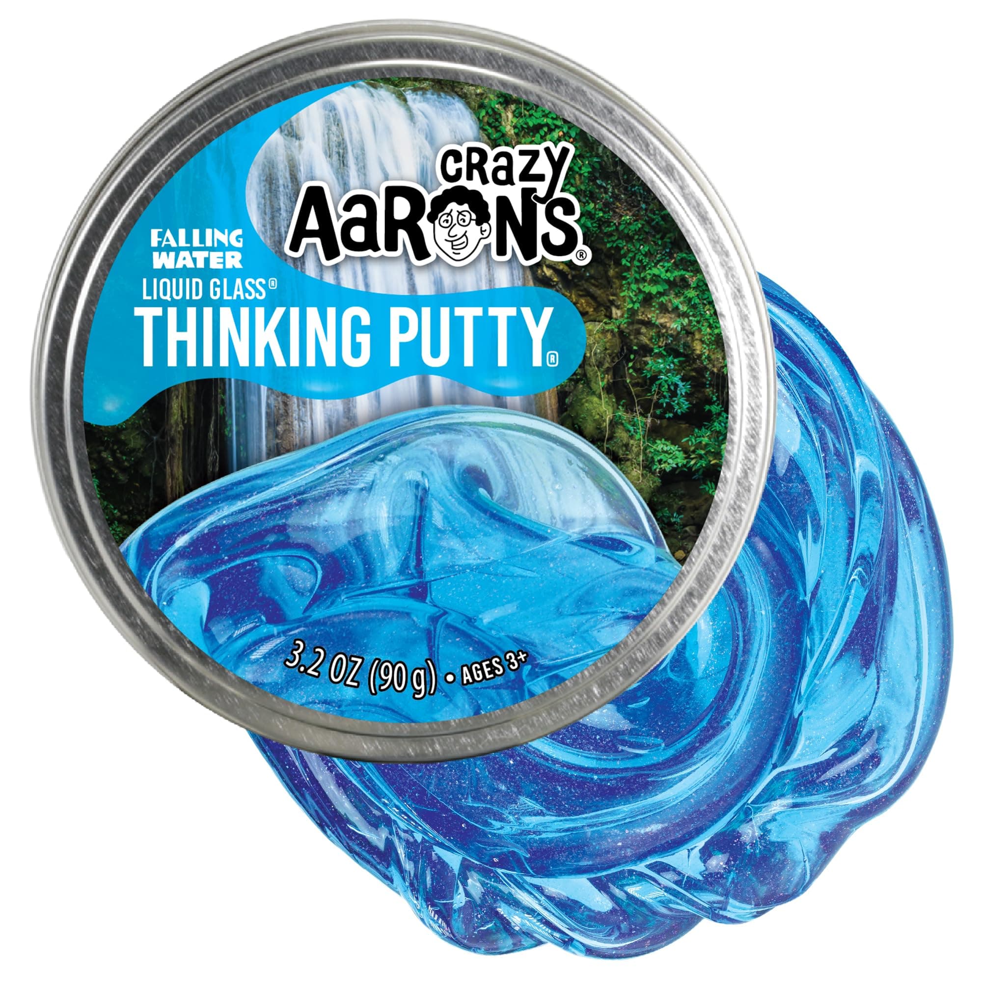 Crazy Aaron's Thinking Putty Crazy Aaron'S Transparent Thinking Putty-4" Falling Water Liquid Glass Tin-90 Grams, Never Dries Out